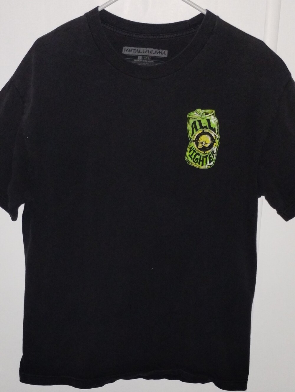 Metal Mulisha Mens Black T‑Shirt with Neon Green 'All Nighter' Graphics